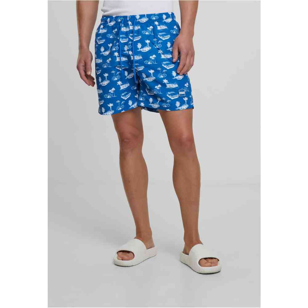 Urban Classics - Pattern Swim shorts - Blue/White